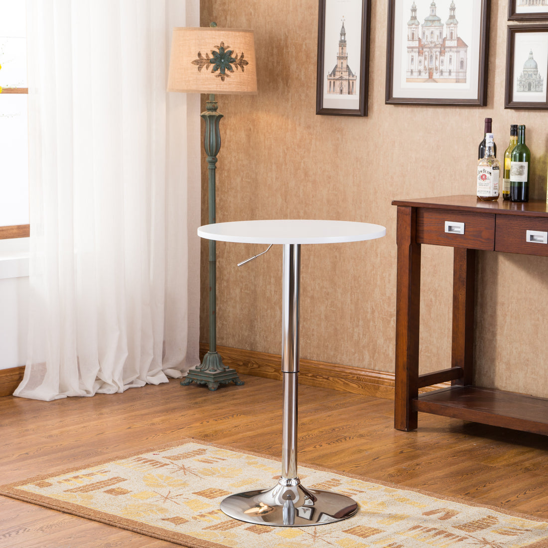 Adjustable Wood And Metal Bar Table In White White Mdf Metal