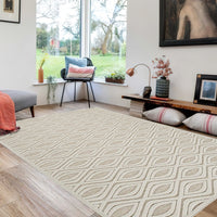 Rectangular Polypropylene Rug With Geometric Pattern, Medium, Beige Beige Fabric