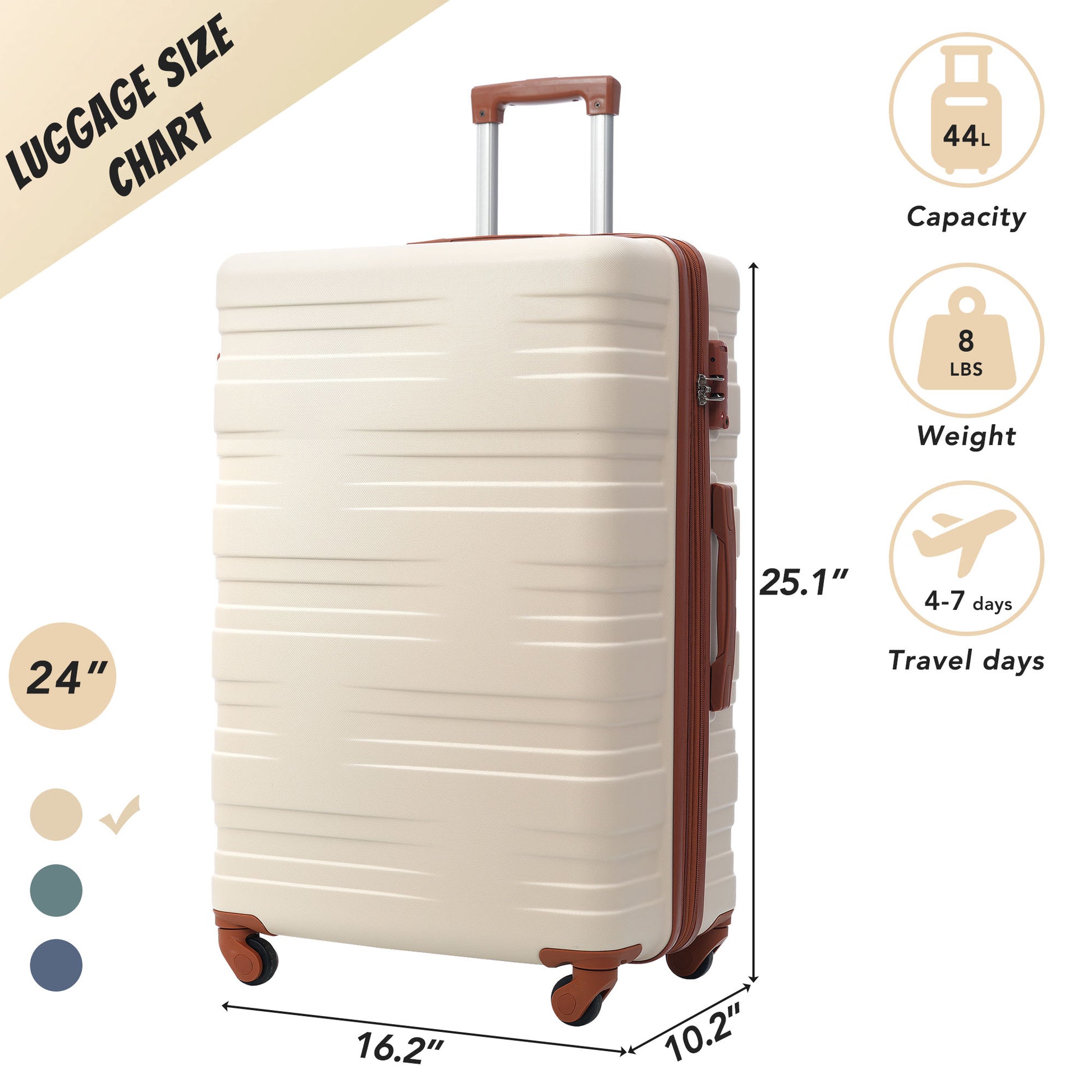 Luggage With Tsa Lock Spinner Wheels Hardside Expandable Luggage Travel Suitcase Check In Luggage Abs 24" Brown White Abs