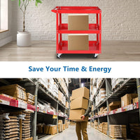 Tool Cart On Wheels, 3 Tier Rolling Mechanic Tool Cart, Heavy Duty Steel Utility Cart W Lockable Wheels, 450 Lbs Capacity Industrial Service Cart For Garage, Warehouse, Workshop Bright Red Red Abs Steel Q235