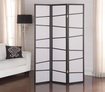 3 Panel Screen Room Divider, Black Black Wood Paper