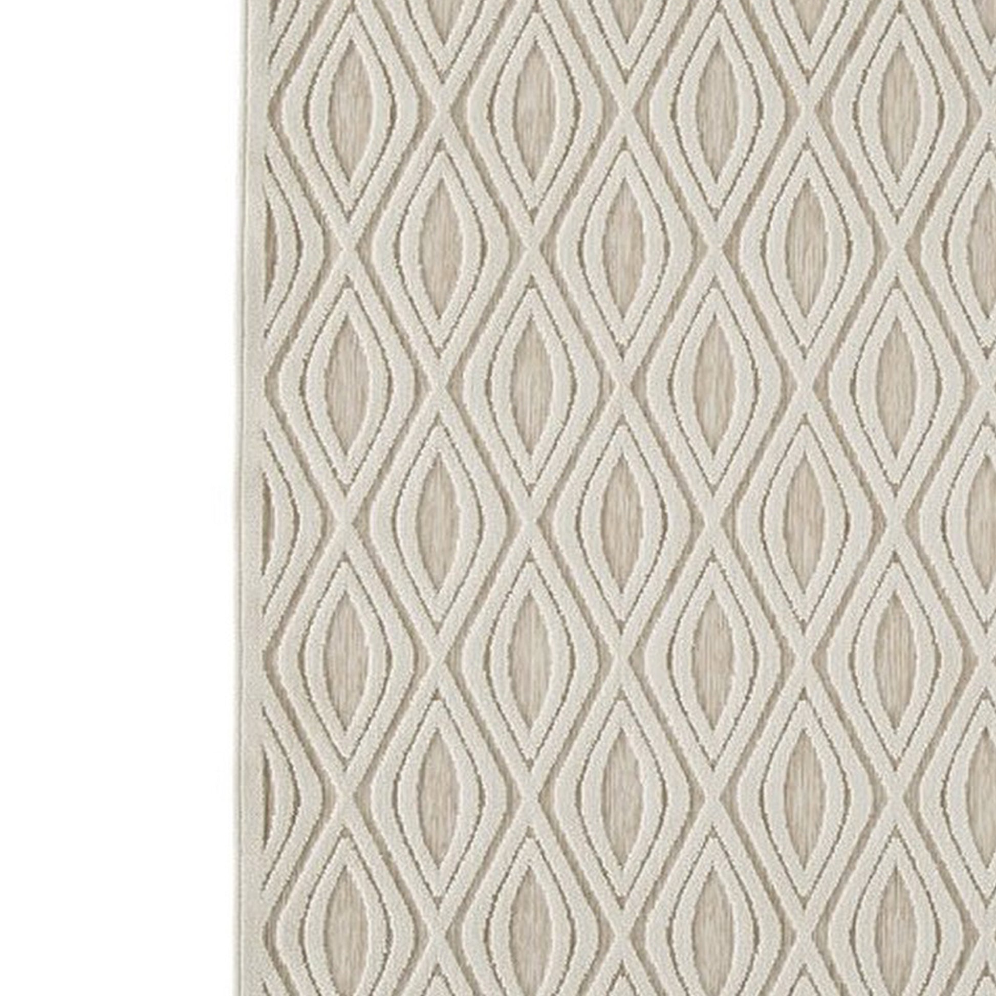 Rectangular Polypropylene Rug With Geometric Pattern, Medium, Beige Beige Fabric