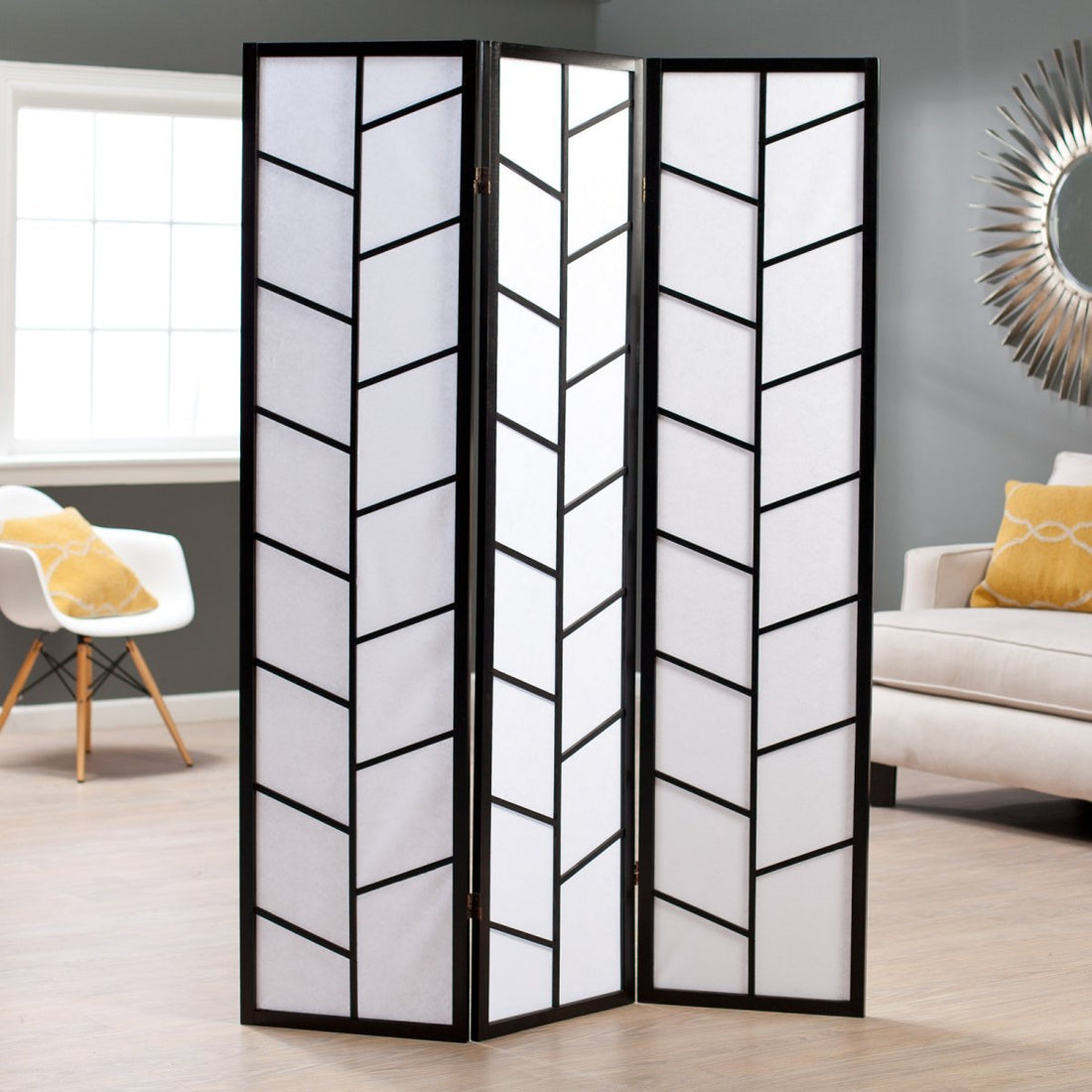 3 Panel Climbing Screen Room Divider, Black Black Wood Paper