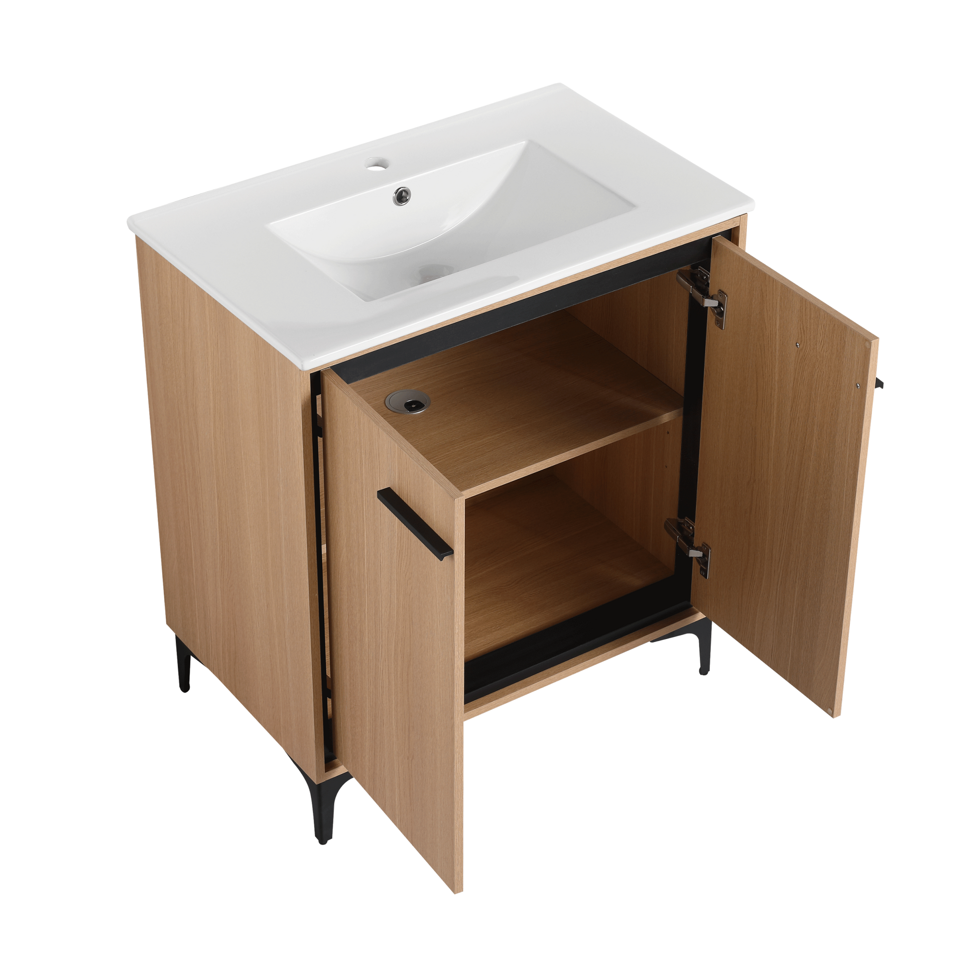 30 Inch Bathroom Vanity Base With Basin, Storage Cabinet With Doors, Engineered Wood Oak Bathroom American Design Ceramic Engineered Wood