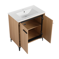 30 Inch Bathroom Vanity Base With Basin, Storage Cabinet With Doors, Engineered Wood Oak Bathroom American Design Ceramic Engineered Wood