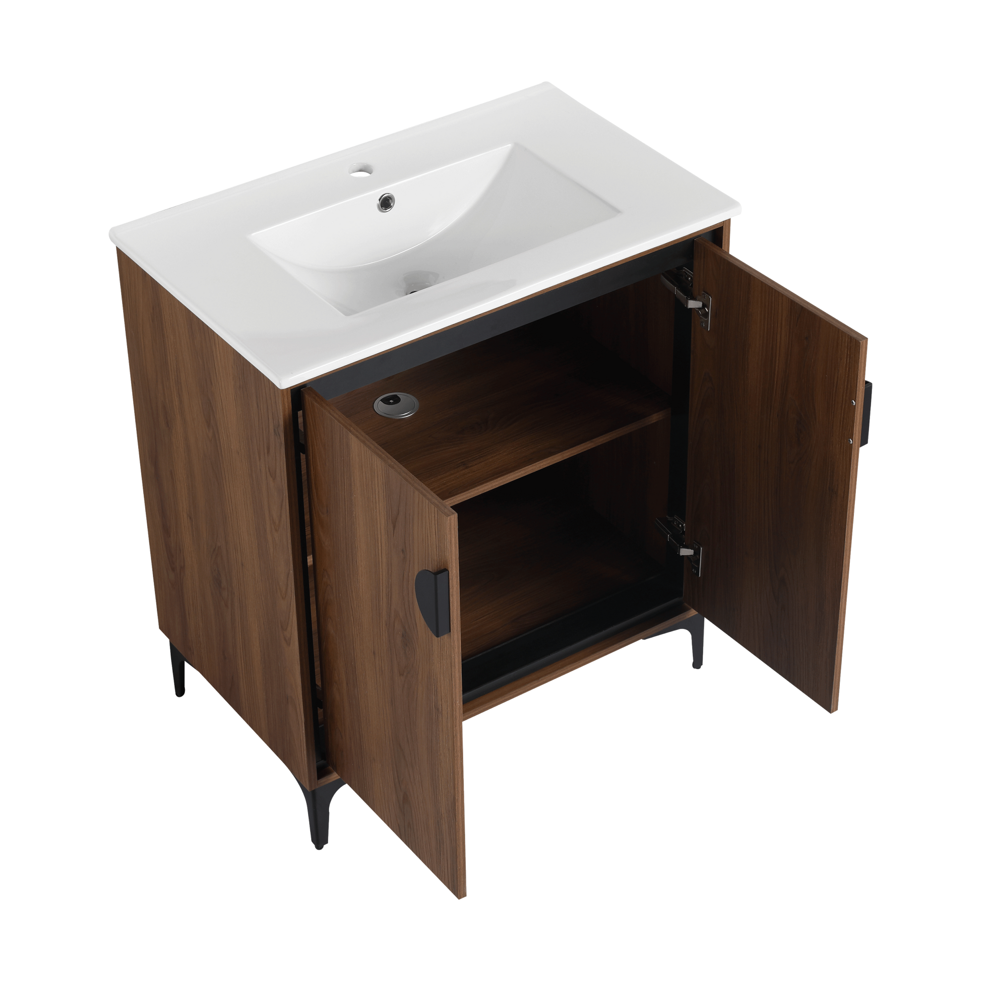 30 "Bathroom Vanity, 2 Doors, Bathroom Cabinet Vanity Freestanding Cabinet Engineered Wood With Sink Brown Bathroom American Design Ceramic Engineered Wood