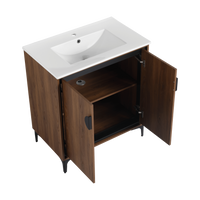 30 "Bathroom Vanity, 2 Doors, Bathroom Cabinet Vanity Freestanding Cabinet Engineered Wood With Sink Brown Bathroom American Design Ceramic Engineered Wood