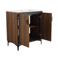 30 "Bathroom Vanity, 2 Doors, Bathroom Cabinet Vanity Freestanding Cabinet Engineered Wood With Sink Brown Bathroom American Design Ceramic Engineered Wood