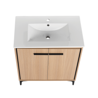 30 Inch Bathroom Vanity Base With Basin, Storage Cabinet With Doors, Engineered Wood Oak Bathroom American Design Ceramic Engineered Wood