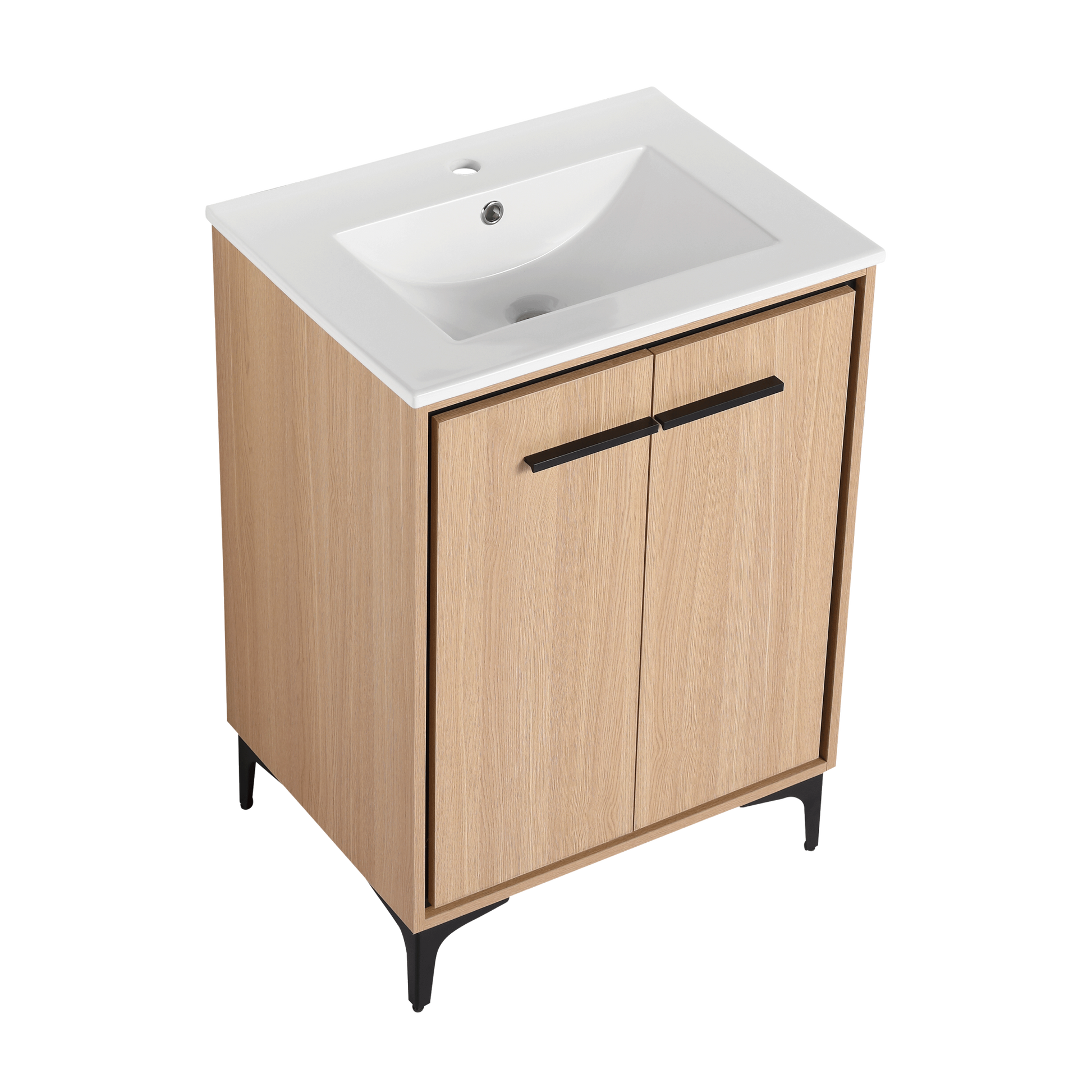 24 Inch Bathroom Vanity Base With Basin, Storage Cabinet With Doors, Engineered Wood Oak Bathroom American Design Ceramic Engineered Wood