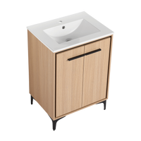 24 Inch Bathroom Vanity Base With Basin, Storage Cabinet With Doors, Engineered Wood Oak Bathroom American Design Ceramic Engineered Wood