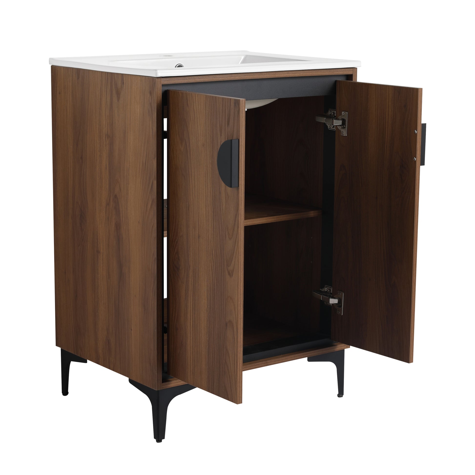 24'' Bathroom Vanity With Top Sink, Modern Bathroom Storage Cabinet With 2 Soft Closing Doors, Single Sink Bathroom Vanity Brown Bathroom American Design Ceramic Engineered Wood