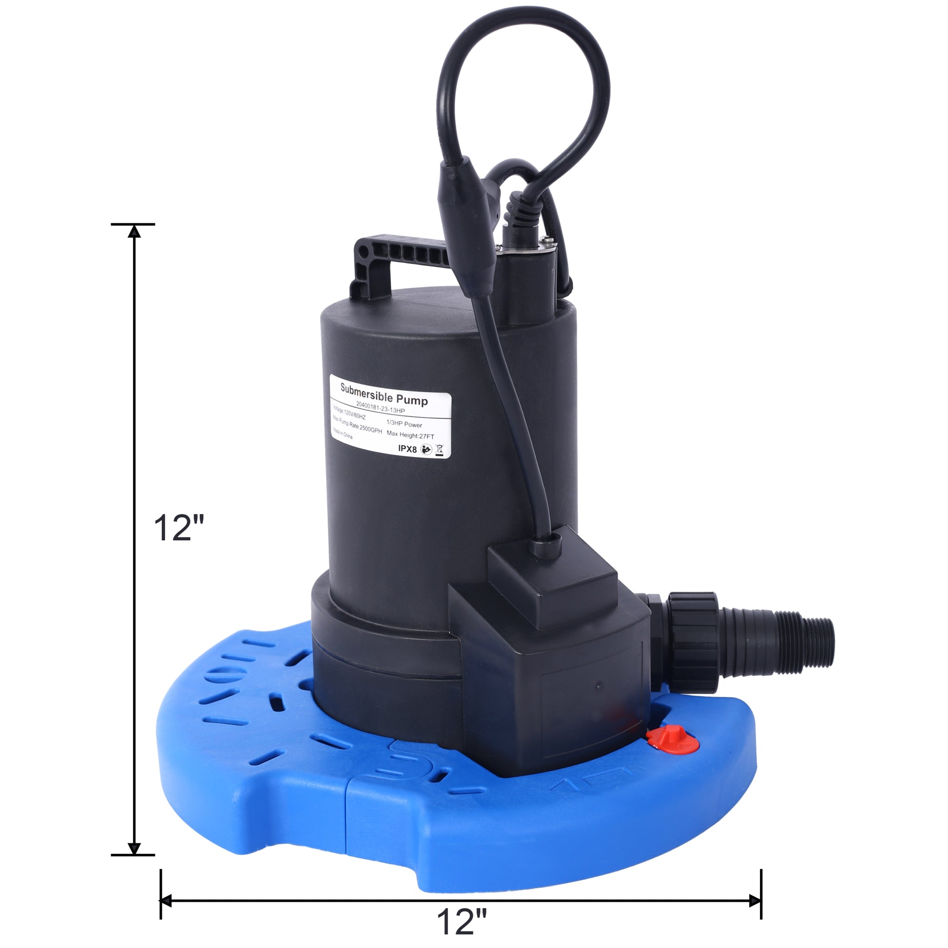 1 3 Hp Automatic Swimming Pool Cover Pump 120 V Submersible With 3 4 Check Valve Adapter 2500 Gph Water Removal For Pool, Hot Tubs, Rooftops, Water Beds And More Black Blue Abs