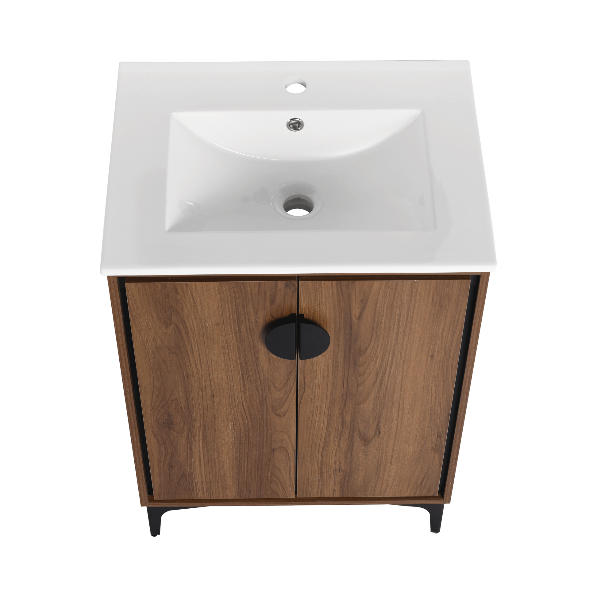 24'' Bathroom Vanity With Top Sink, Modern Bathroom Storage Cabinet With 2 Soft Closing Doors, Single Sink Bathroom Vanity Brown Bathroom American Design Ceramic Engineered Wood