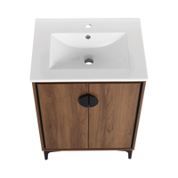 24'' Bathroom Vanity With Top Sink, Modern Bathroom Storage Cabinet With 2 Soft Closing Doors, Single Sink Bathroom Vanity Brown Bathroom American Design Ceramic Engineered Wood