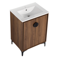 24'' Bathroom Vanity With Top Sink, Modern Bathroom Storage Cabinet With 2 Soft Closing Doors, Single Sink Bathroom Vanity Brown Bathroom American Design Ceramic Engineered Wood