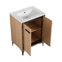 24 Inch Bathroom Vanity Base With Basin, Storage Cabinet With Doors, Engineered Wood Oak Bathroom American Design Ceramic Engineered Wood