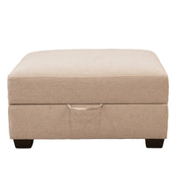 Classic Living Room Storage Ottoman, Fabric Upholstered Footstool With Storage Cabinet, Hardwood Frame, Beige Brown Wood Primary Living Space Solid Beige With Storage Beige Polyester Or Polyester Blend Medium Firm Backless Modern Rectangle Internal