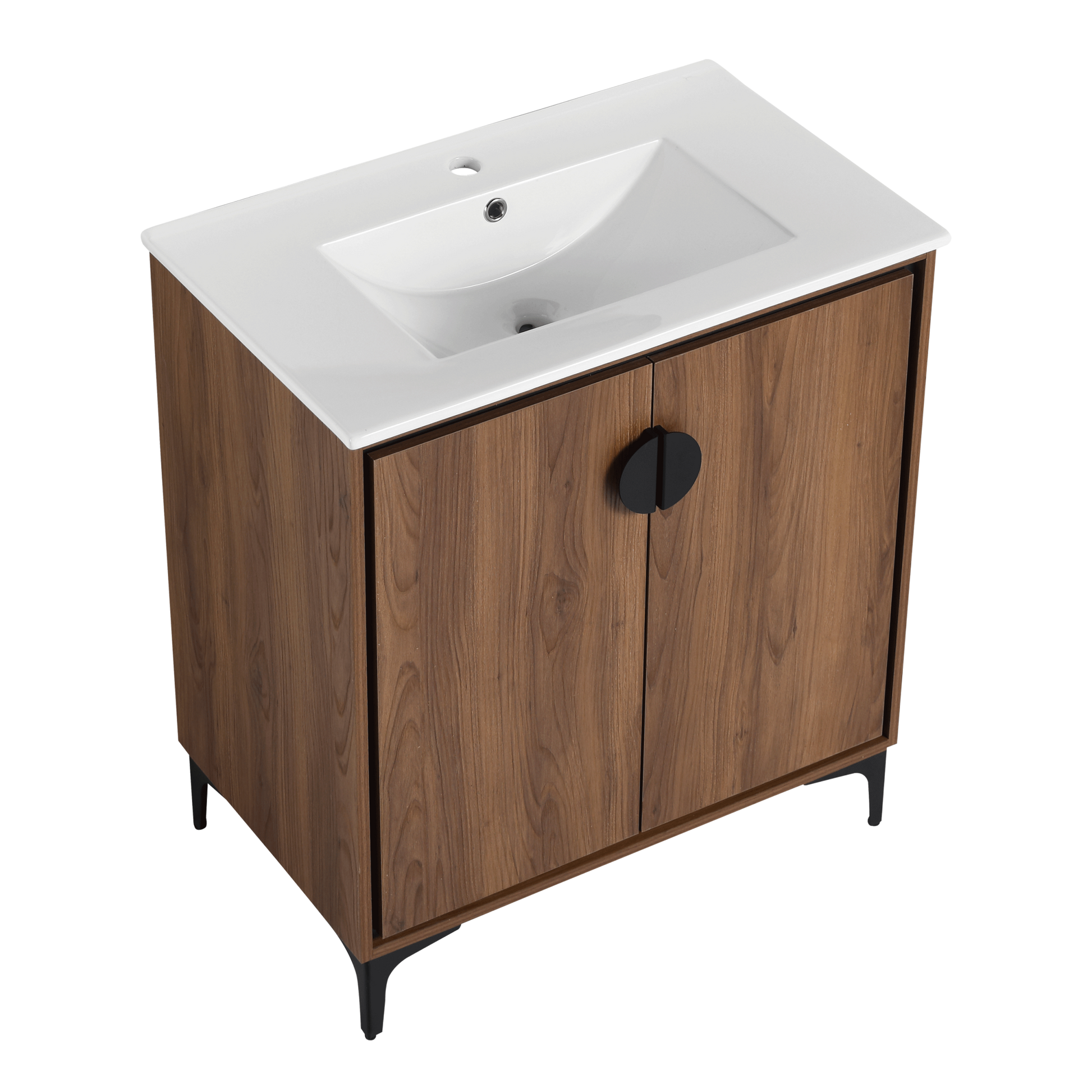 30 "Bathroom Vanity, 2 Doors, Bathroom Cabinet Vanity Freestanding Cabinet Engineered Wood With Sink Brown Bathroom American Design Ceramic Engineered Wood