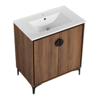 30 "Bathroom Vanity, 2 Doors, Bathroom Cabinet Vanity Freestanding Cabinet Engineered Wood With Sink Brown Bathroom American Design Ceramic Engineered Wood