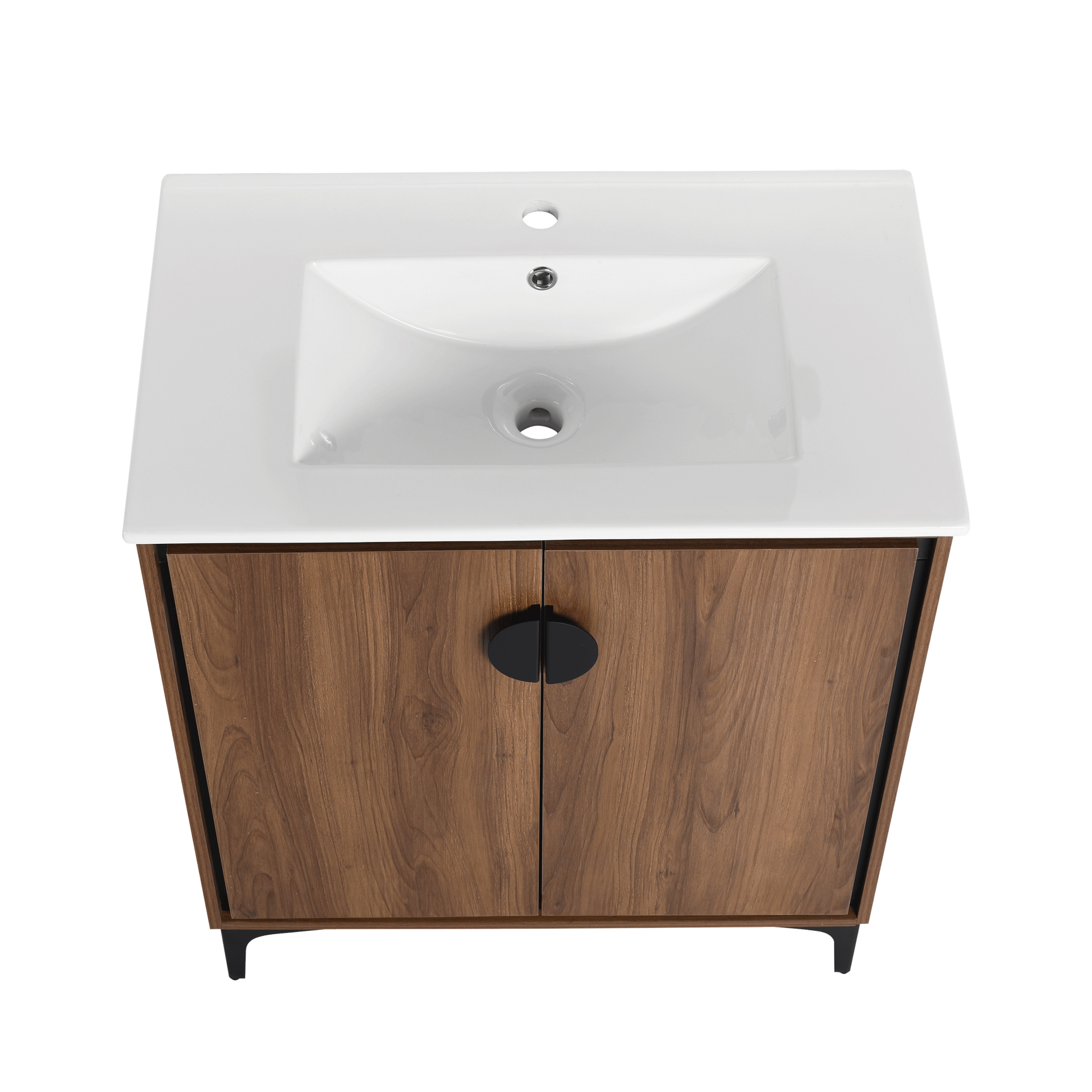 30 "Bathroom Vanity, 2 Doors, Bathroom Cabinet Vanity Freestanding Cabinet Engineered Wood With Sink Brown Bathroom American Design Ceramic Engineered Wood