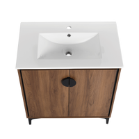 30 "Bathroom Vanity, 2 Doors, Bathroom Cabinet Vanity Freestanding Cabinet Engineered Wood With Sink Brown Bathroom American Design Ceramic Engineered Wood