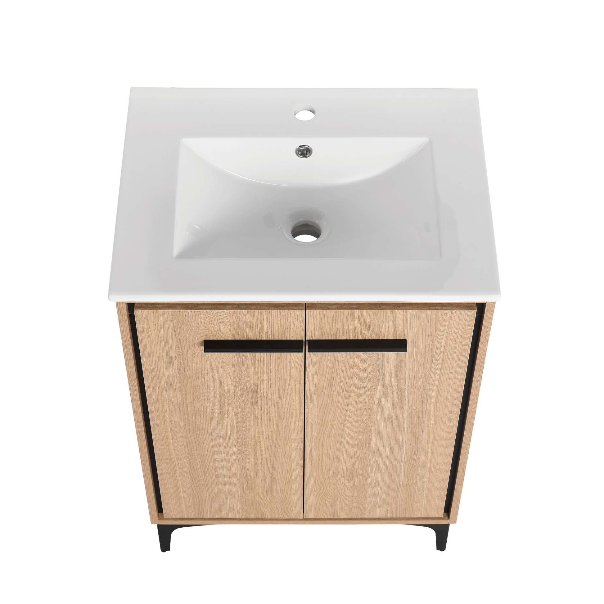 24 Inch Bathroom Vanity Base With Basin, Storage Cabinet With Doors, Engineered Wood Oak Bathroom American Design Ceramic Engineered Wood