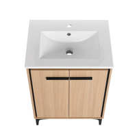 24 Inch Bathroom Vanity Base With Basin, Storage Cabinet With Doors, Engineered Wood Oak Bathroom American Design Ceramic Engineered Wood