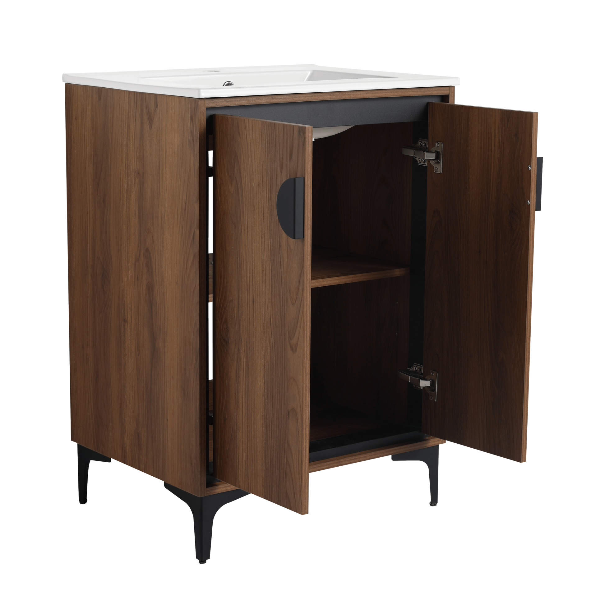 24'' Bathroom Vanity With Top Sink, Modern Bathroom Storage Cabinet With 2 Soft Closing Doors, Single Sink Bathroom Vanity Brown Bathroom American Design Ceramic Engineered Wood