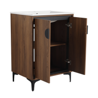 24'' Bathroom Vanity With Top Sink, Modern Bathroom Storage Cabinet With 2 Soft Closing Doors, Single Sink Bathroom Vanity Brown Bathroom American Design Ceramic Engineered Wood