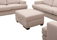 Classic Living Room Storage Ottoman, Fabric Upholstered Footstool With Storage Cabinet, Hardwood Frame, Beige Brown Wood Primary Living Space Solid Beige With Storage Beige Polyester Or Polyester Blend Medium Firm Backless Modern Rectangle Internal