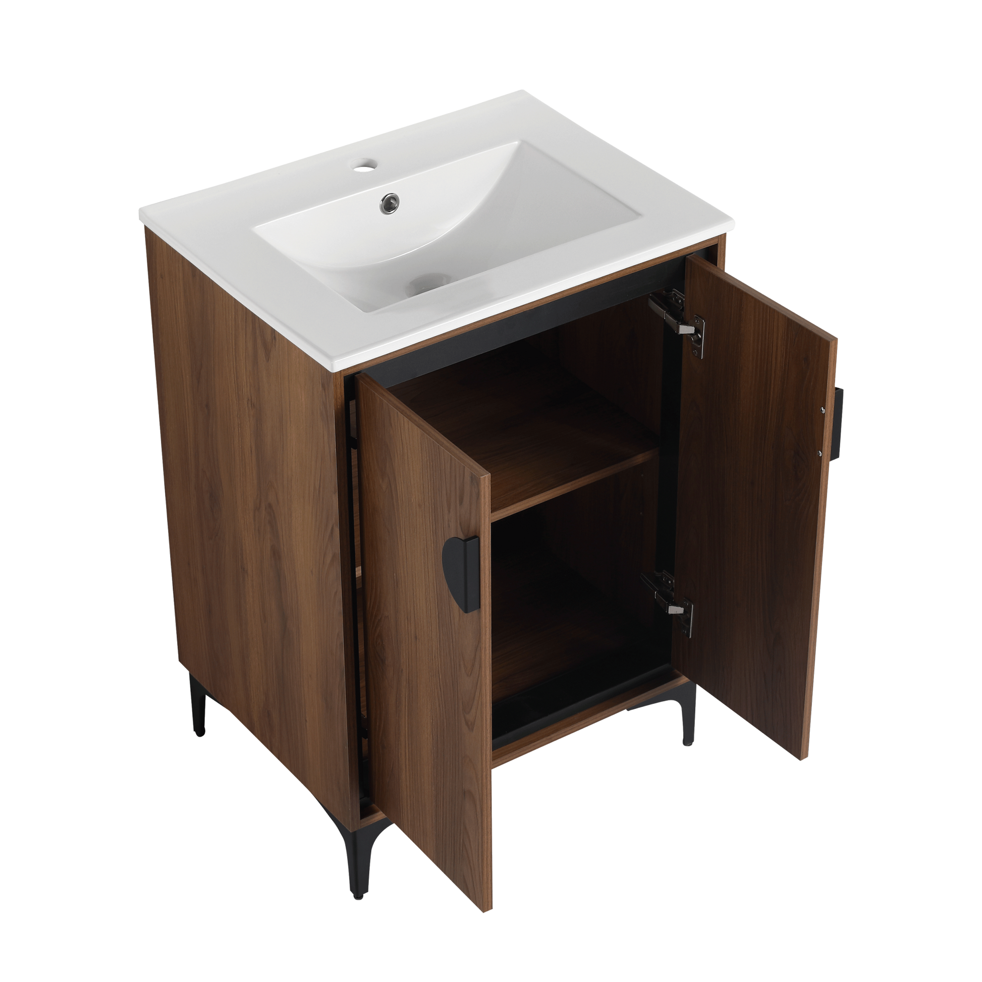 24'' Bathroom Vanity With Top Sink, Modern Bathroom Storage Cabinet With 2 Soft Closing Doors, Single Sink Bathroom Vanity Brown Bathroom American Design Ceramic Engineered Wood