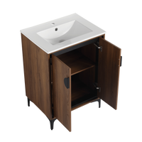 24'' Bathroom Vanity With Top Sink, Modern Bathroom Storage Cabinet With 2 Soft Closing Doors, Single Sink Bathroom Vanity Brown Bathroom American Design Ceramic Engineered Wood