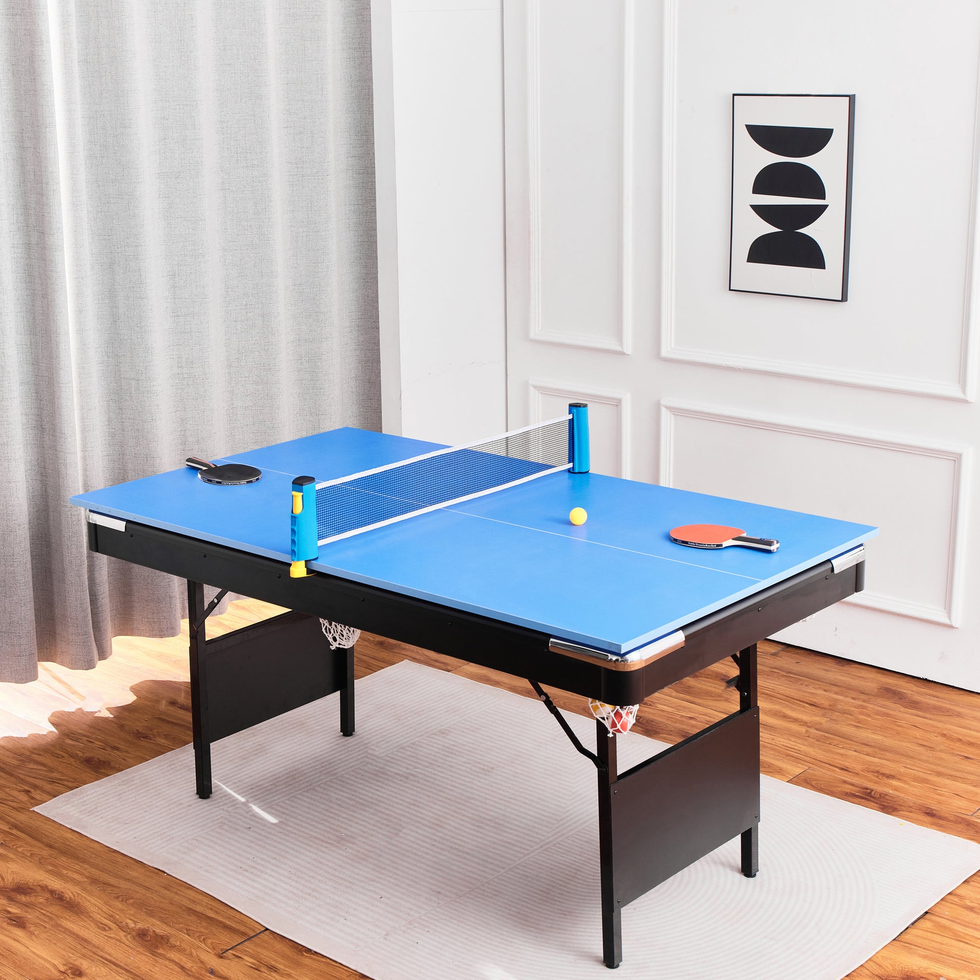 5.5Ft 3 In 1 Billiard Table, 3 In 1 Pool Table, 5.5Ft Game Table, 3 In 1 Table Tennis Table, Billiards, Pool Table, Multifunctional Billiard Table, Multifunctional Table Tennis Table Black Blue Without Foldable American Design,European Multifunctional