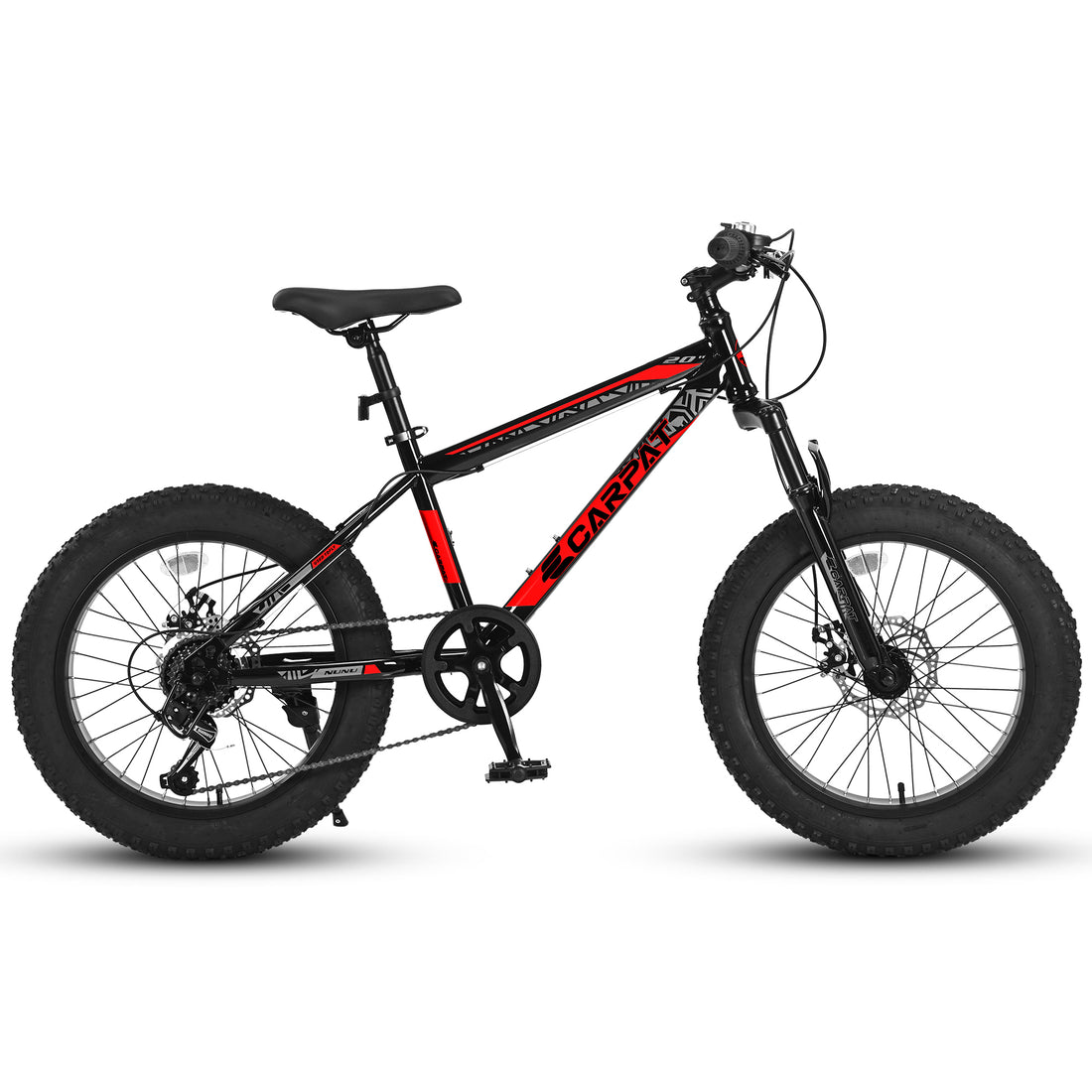 Ecarpat Kids Bike 20 Inch Wheels, 4" Wide Fat Tire Snow Mountain Bike Ages 8 12 Year Old, Steel Frame, 7 Speed Teenager Children Kids' Bicycles Black Red Steel