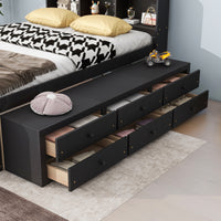 Full Bed With Bookcase Headboard, Under Bed Storage Drawers And Bed End Storage Case,Espresso Full Espresso American Design Pine