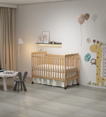 3 In 1 Convertible Crib In Natural, Made Of Sustainable Pinewood, Non Toxic Finish, Comes With Locking Wheels, Wooden Nursery Furniture Natural Wood