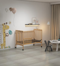 3 In 1 Convertible Crib In Natural, Made Of Sustainable Pinewood, Non Toxic Finish, Comes With Locking Wheels, Wooden Nursery Furniture Natural Wood