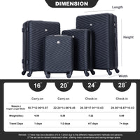 Luggage 4 Piece Abs Lightweight Suitcase With Rotating Wheels, 24 Inch And 28 Inch With Tsa Lock, 16 20 24 28 Black Black Abs