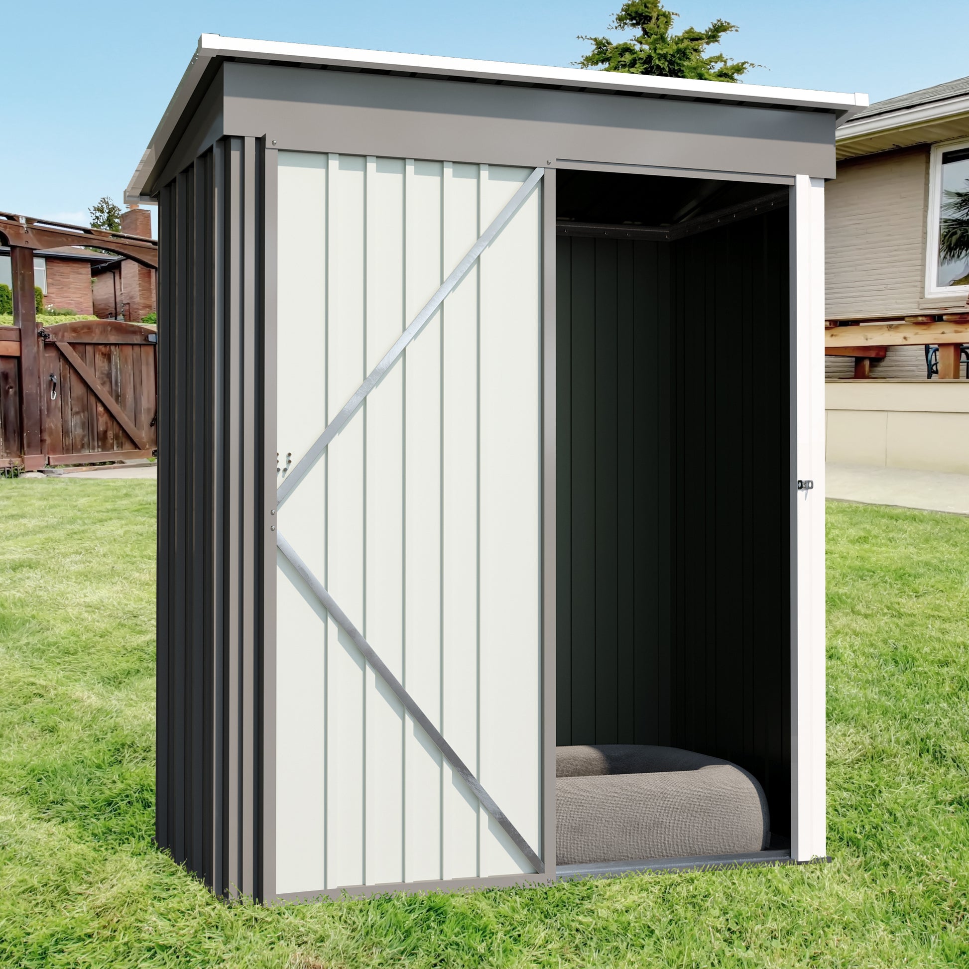 Patio, Lawn & Garden,5*3Ft Outdoor Storage Shed ,Tool Shed With Sloping Roof And Lockable Door,Metal Shed For Backyard Garden Patio Lawn, Grey Grey Year Round Use Metal