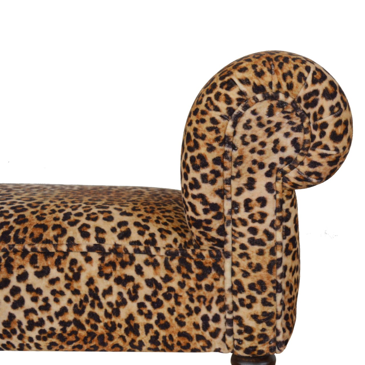 Leopard Print Velvet Bench Walnut Wood Fabric