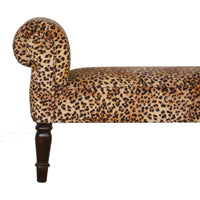 Leopard Print Velvet Bench Walnut Wood Fabric