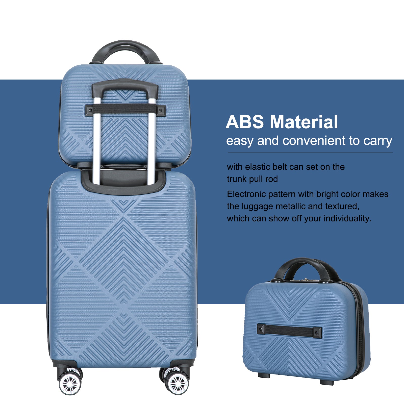 2Piece Luggage Sets Abs Lightweight Suitcasespinner Wheels, 20 14 Blue Blue Abs