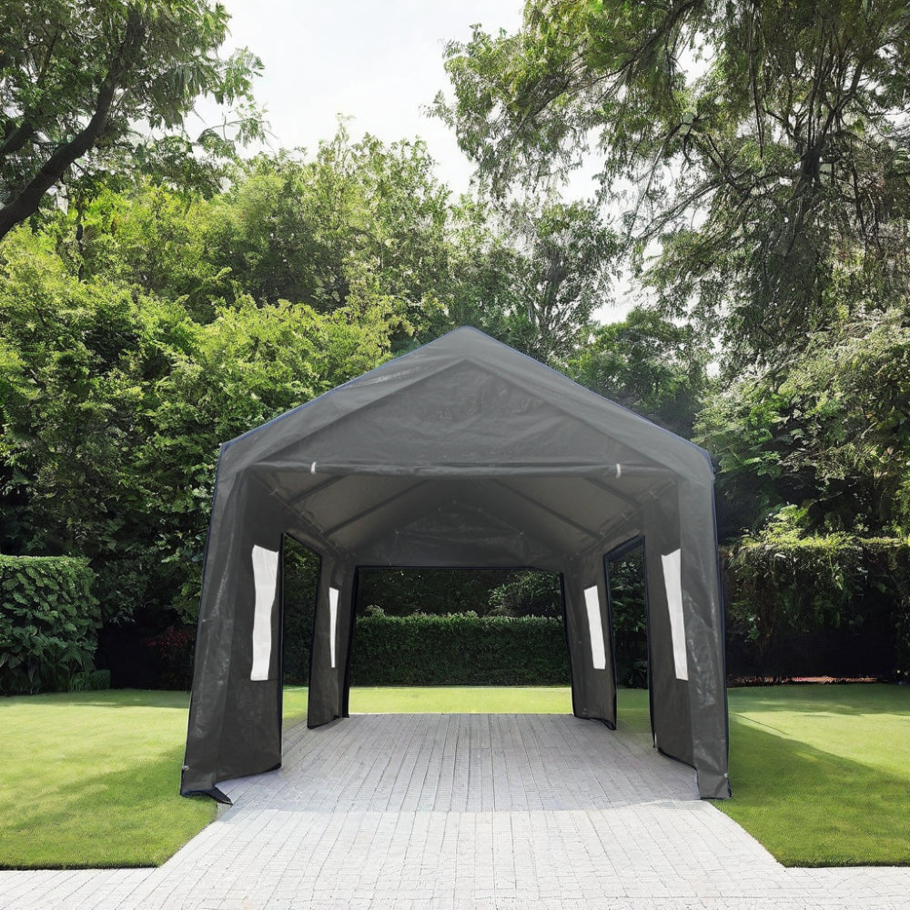 10X20Ft Gazebo Party Tent Heavy Duty Canopy Carport Outdoor Portable Garage Grey Grey Garden & Outdoor American Traditional Powder Coated Frame Carports Portable Iron