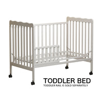 3 In 1 Convertible Crib In White, Made Of Sustainable Pinewood, Non Toxic Finish, Comes With Locking Wheels, Wooden Nursery Furniture White Wood