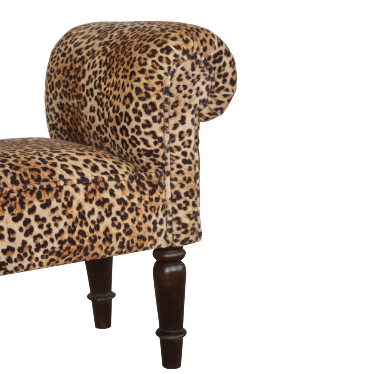 Leopard Print Velvet Bench Walnut Wood Fabric