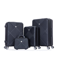 4 Piece Abs Lightweight Suitcase, 14 Inch Makeup Box, Aircraft Wheels 14 20 24 28 Black Black Abs