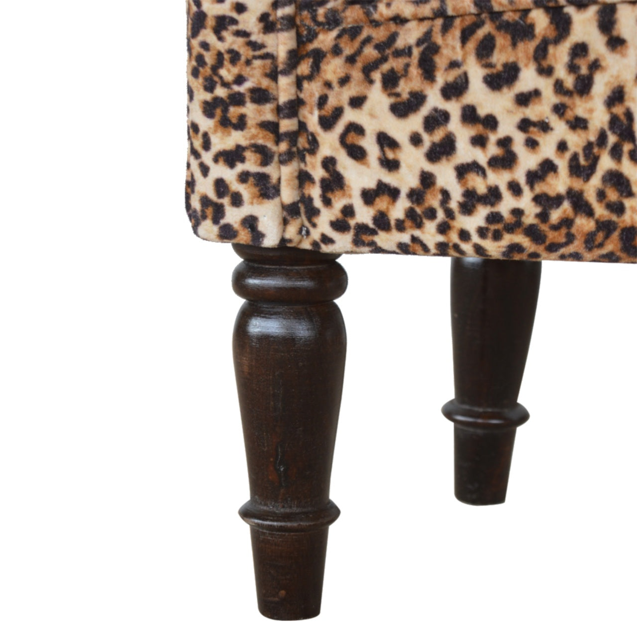 Leopard Print Velvet Bench Walnut Wood Fabric