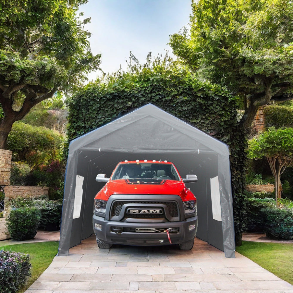 12X20 Feet Party Tent Heavy Duty Outdoor Portable Garage Ventilated Canopy Carports Car Shelter Grey Garden & Outdoor Rust Resistant Carports Iron