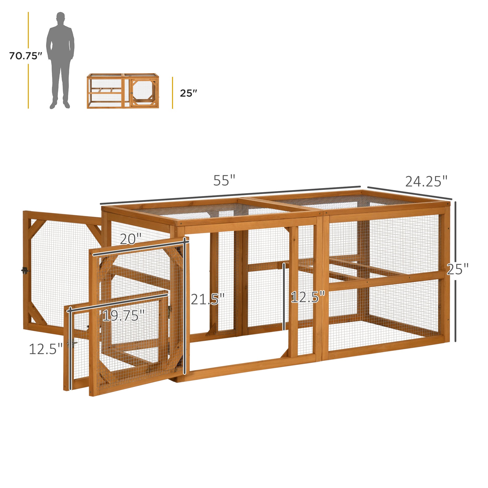 Pawhut 55" Wooden Chicken Coop Add On Expansion, Mini Chicken Coop Outdoor Chicken Run Hen House With Combinable Design Orange Steel